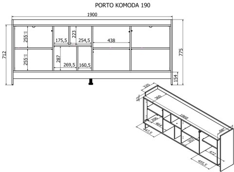 Komoda PORTO 3D 190x38x77 dąb/czarny Komoda PORTO 3D 190x38x77 dąb/czarny