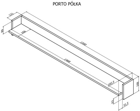 Półka PORTO 150x18x16,5 dąb/czarny Półka PORTO 150x18x16,5 dąb/czarny