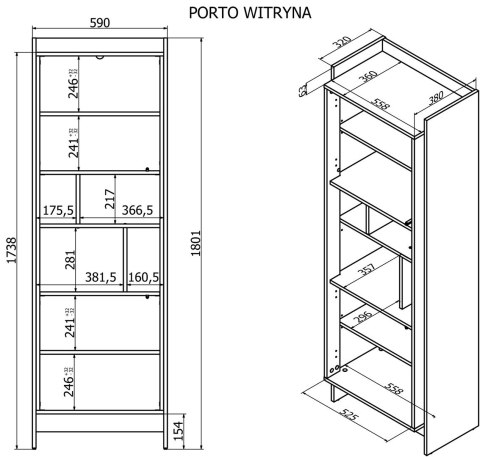 Witryna PORTO 59x38x180 dąb/czarny Witryna PORTO 59x38x180 dąb/czarny