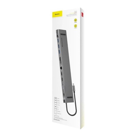 Adapter 11w1 Baseus Enjoyment, HUB USB-C do 2x HDMI, 3x USB 3.0, VGA, RJ45, USB-C PD, SD/microSD, jack 3,5mm