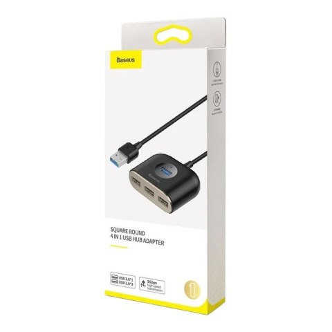 Adapter USB 4w1 Baseus Square Round, HUB USB 3.0 do 1x USB 3.0 + 3x USB 2.0, 1m (czarny)