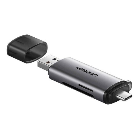 Adapter USB + USB-C UGREEN CM185 czytnik kart SD + microSD (szary) Adapter USB + USB-C UGREEN CM185 czytnik kart SD + microSD (szary)