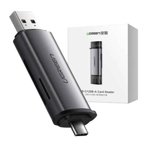 Adapter USB + USB-C UGREEN CM185 czytnik kart SD + microSD (szary) Adapter USB + USB-C UGREEN CM185 czytnik kart SD + microSD (szary)