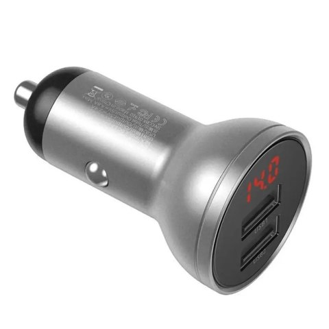 Ładowarka samochodowa Baseus z wyświetlaczem, 2x USB, 4,8A, 24W (srebrna)
