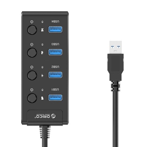 Hub USB 3.0. Orico z włącznikami, 4x USB (czarny) Hub USB 3.0. Orico z włącznikami, 4x USB (czarny)