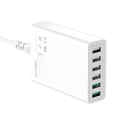 Ładowarka 6x USB Blitzwolf BW-S15, QC 3.0, 60W (biały) Ładowarka 6x USB Blitzwolf BW-S15, QC 3.0, 60W (biały)