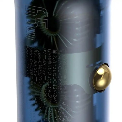 Ładowarka samochodowa Baseus Particular Digital Display z wyświetlaczem, USB + USB-C, QC3.0+PD, 5A, 65W (szara) + kabel USB-C 1m