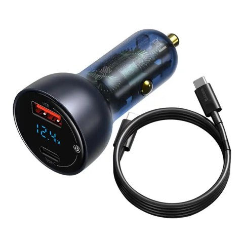 Ładowarka samochodowa Baseus Particular Digital Display z wyświetlaczem, USB + USB-C, QC3.0+PD, 5A, 65W (szara) + kabel USB-C 1m