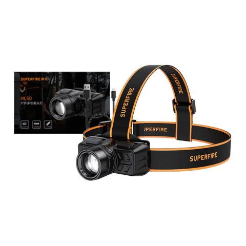 Latarka czołowa Superfire HL50, 150lm, USB Latarka czołowa Superfire HL50, 150lm, USB