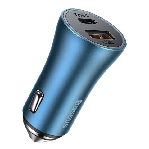 Ładowarka samochodowa Baseus Golden Contactor Pro, USB + USB-C, QC4.0+, PD, SCP, 40W (niebieska)