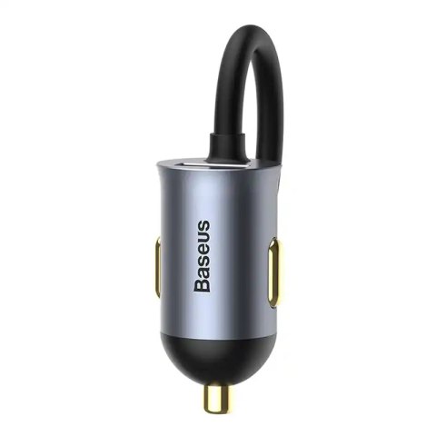 Ładowarka samochodowa Baseus Share Together z przedłużaczem, 3x USB, USB-C, 120W (szara)