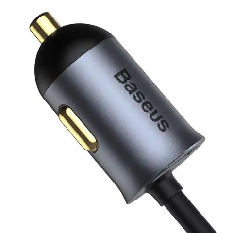 Ładowarka samochodowa Baseus Share Together z przedłużaczem, 3x USB, USB-C, 120W (szara)