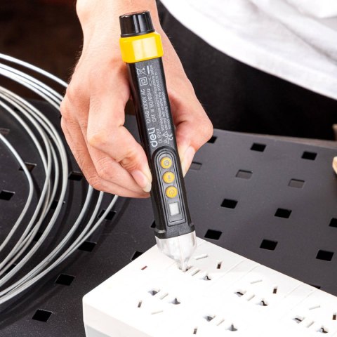 Bezdotykowy tester napięcia Deli Tools EDL8011, 12/48-1000V AC (czarny) Bezdotykowy tester napięcia Deli Tools EDL8011, 12/48-1000V AC (czarny)