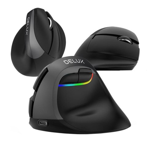 Bezprzewodowa mysz pionowa Delux M618Mini BT+2.4G RGB 4000DPI (szara) Bezprzewodowa mysz pionowa Delux M618Mini BT+2.4G RGB 4000DPI (szara)