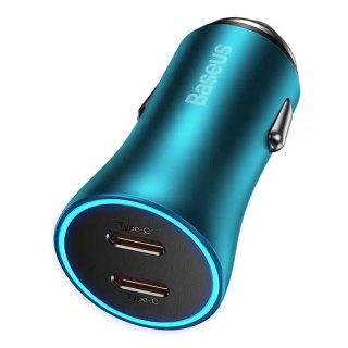 Ładowarka samochodowa Baseus Golden Contactor Pro, 2x USB-C, 40W (niebieska)