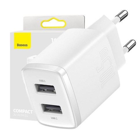 Ładowarka sieciowa Baseus Compact Quick Charger, 2x USB, 10.5W (biała) Ładowarka sieciowa Baseus Compact Quick Charger, 2x USB, 10.5W (biała)
