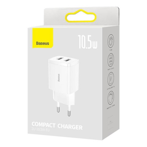Ładowarka sieciowa Baseus Compact Quick Charger, 2x USB, 10.5W (biała) Ładowarka sieciowa Baseus Compact Quick Charger, 2x USB, 10.5W (biała)