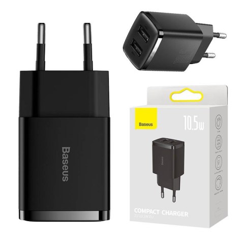 Ładowarka sieciowa Baseus Compact Quick Charger, 2x USB, 10.5W (czarna) Ładowarka sieciowa Baseus Compact Quick Charger, 2x USB, 10.5W (czarna)
