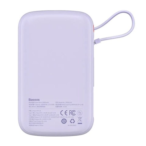 Powerbank Baseus Qpow Pro z kablem Lightning, USB-C, USB, 10000mAh, 20W (fioletowy)