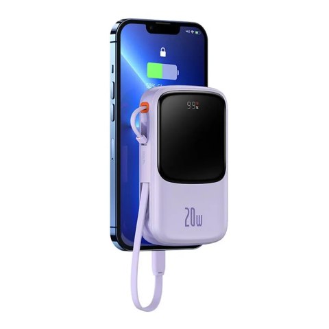 Powerbank Baseus Qpow Pro z kablem Lightning, USB-C, USB, 10000mAh, 20W (fioletowy)