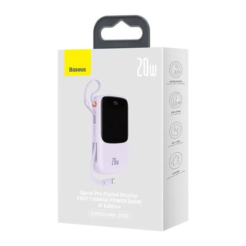 Powerbank Baseus Qpow Pro z kablem Lightning, USB-C, USB, 10000mAh, 20W (fioletowy)