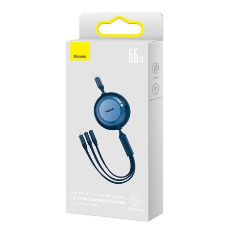 Kabel USB 3w1 Baseus Bright Mirror 3, micro USB / Lightning / USB-C, 66W / 2A, 1.1m (niebieski) Kabel USB 3w1 Baseus Bright Mirror 3, micro USB / Lightning / USB-C, 66W / 2A, 1.1m (niebieski)