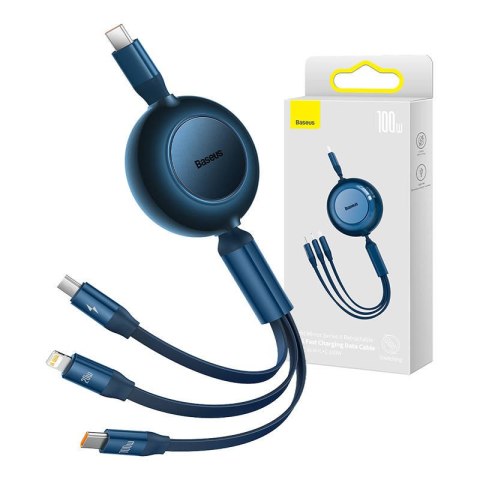 Kabel USB-C 3w1 Baseus Bright Mirror 4, micro USB / Lightning / USB-C, 100W / 3.5A, 1.1m (niebieski) Kabel USB-C 3w1 Baseus Bright Mirror 4, micro USB / Lightning / USB-C, 100W / 3.5A, 1.1m (niebieski)