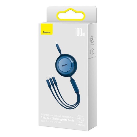 Kabel USB-C 3w1 Baseus Bright Mirror 4, micro USB / Lightning / USB-C, 100W / 3.5A, 1.1m (niebieski) Kabel USB-C 3w1 Baseus Bright Mirror 4, micro USB / Lightning / USB-C, 100W / 3.5A, 1.1m (niebieski)