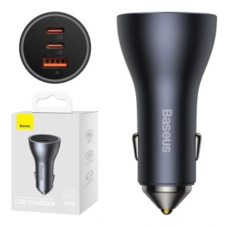 Ładowarka samochodowa Baseus Golden Contactor Pro, 2x USB-C, 1x USB, 65W (szara)