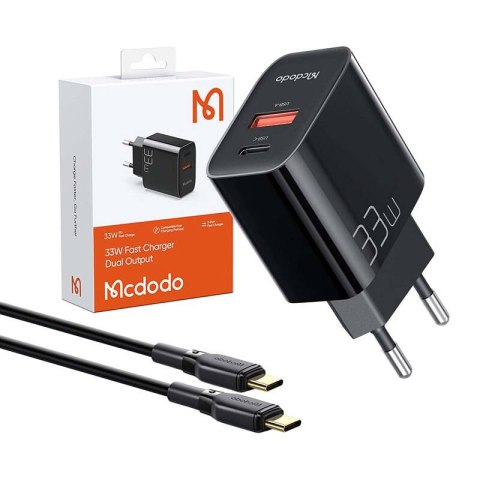 Ładowarka sieciowa Mcdodo CH-0922 USB + USB-C, 33W + kabel USB-C (czarna) Ładowarka sieciowa Mcdodo CH-0922 USB + USB-C, 33W + kabel USB-C (czarna)