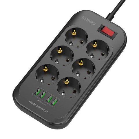 Listwa zasilająca z 6 gniazdami AC, 4x USB, LDNIO SE6403, 2m (czarna) Listwa zasilająca z 6 gniazdami AC, 4x USB, LDNIO SE6403, 2m (czarna)