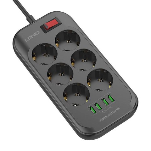 Listwa zasilająca z 6 gniazdami AC, 4x USB, LDNIO SE6403, 2m (czarna) Listwa zasilająca z 6 gniazdami AC, 4x USB, LDNIO SE6403, 2m (czarna)