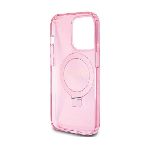 Guess Ring Stand Script Glitter MagSafe - Etui iPhone 15 Pro Max (różowy)