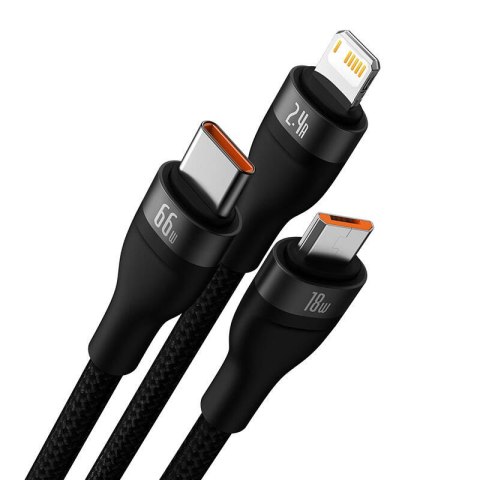 Kabel USB 3w1 Baseus Flash II, USB-C + micro USB + Lightning, 66W, 1.2m (czarny) Kabel USB 3w1 Baseus Flash II, USB-C + micro USB + Lightning, 66W, 1.2m (czarny)