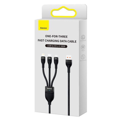 Kabel USB 3w1 Baseus Flash II, USB-C + micro USB + Lightning, 66W, 1.2m (czarny) Kabel USB 3w1 Baseus Flash II, USB-C + micro USB + Lightning, 66W, 1.2m (czarny)