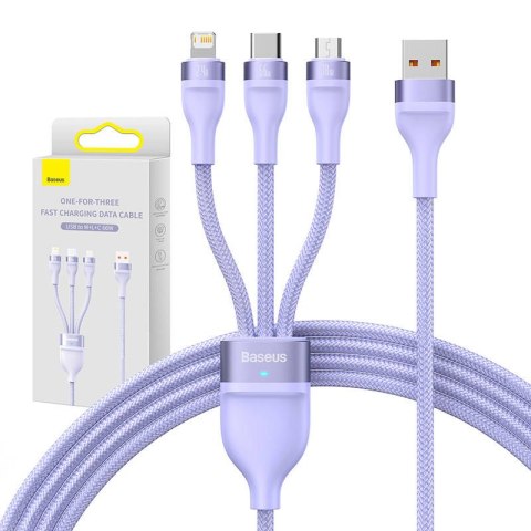 Kabel USB 3w1 Baseus Flash II, USB-C + micro USB + Lightning, 66W, 1.2m (fioletowy) Kabel USB 3w1 Baseus Flash II, USB-C + micro USB + Lightning, 66W, 1.2m (fioletowy)