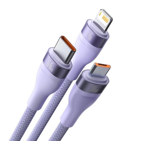 Kabel USB 3w1 Baseus Flash II, USB-C + micro USB + Lightning, 66W, 1.2m (fioletowy) Kabel USB 3w1 Baseus Flash II, USB-C + micro USB + Lightning, 66W, 1.2m (fioletowy)