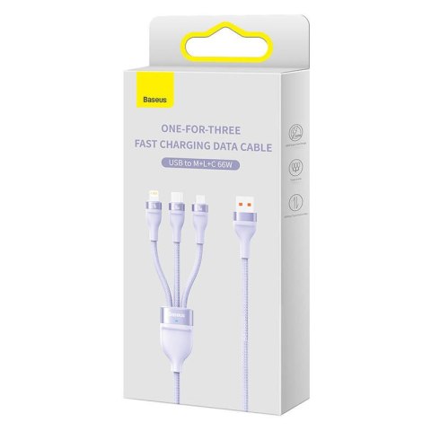 Kabel USB 3w1 Baseus Flash II, USB-C + micro USB + Lightning, 66W, 1.2m (fioletowy) Kabel USB 3w1 Baseus Flash II, USB-C + micro USB + Lightning, 66W, 1.2m (fioletowy)