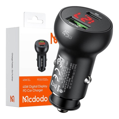 Ładowarka samochodowa Mcdodo CC-7030, USB + USB-C, z wyświetlaczem, 45W (czarna) Ładowarka samochodowa Mcdodo CC-7030, USB + USB-C, z wyświetlaczem, 45W (czarna)