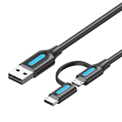 Kabel 2w1 USB 2.0 do USB-C/Micro USB Vention CQDBF 1m (czarny) Kabel 2w1 USB 2.0 do USB-C/Micro USB Vention CQDBF 1m (czarny)