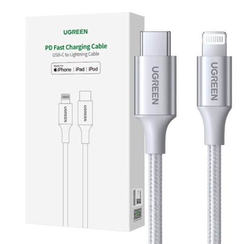 Kabel Lightning do USB-C 2.0 UGREEN PD 3A US304, 1m (srebrny) Kabel Lightning do USB-C 2.0 UGREEN PD 3A US304, 1m (srebrny)