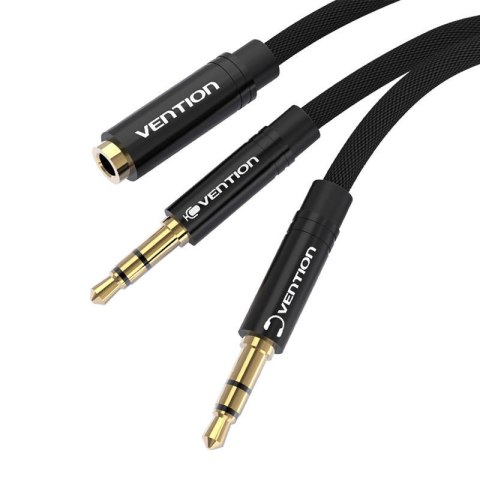 Kabel audio mini jack 3.5 mm żeński do 2x mini jack 3.5 mm męski Vention BBLBF 1m (czarny) Kabel audio mini jack 3.5 mm żeński do 2x mini jack 3.5 mm męski Vention BBLBF 1m (czarny)