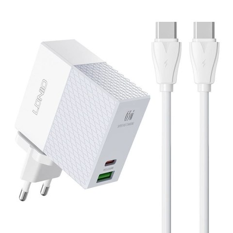 Ładowarka sieciowa LDNIO A2620C USB, USB-C 65W + kabel USB-C - USB-C Ładowarka sieciowa LDNIO A2620C USB, USB-C 65W + kabel USB-C - USB-C