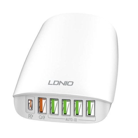 Ładowarka sieciowa LDNIO A6573C EU 5USB, USB-C 65W + Przewód zasilający Ładowarka sieciowa LDNIO A6573C EU 5USB, USB-C 65W + Przewód zasilający