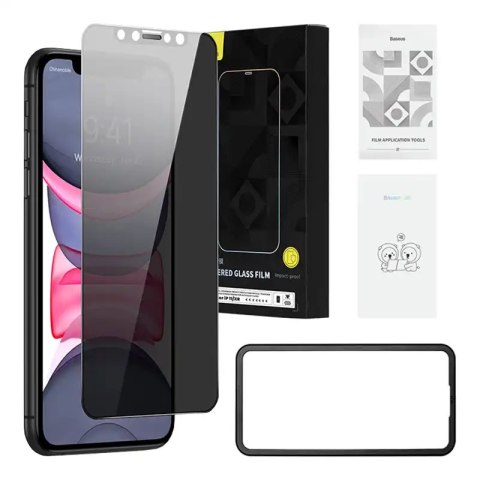 Szkło hartowane z filtrem prywatyzującym 0.3mm Baseus do iPhone 11/XR
