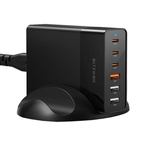 Ładowarka sieciowa Blitzwolf BW-S25, 75W, 3x USB + 3x USB-C (czarna) Ładowarka sieciowa Blitzwolf BW-S25, 75W, 3x USB + 3x USB-C (czarna)