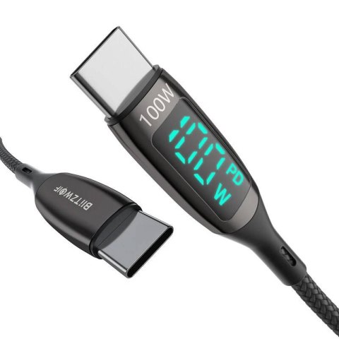 Kabel USB-C do USB-C BlitzWolf BW-TC23, z wyświetlaczem, 100W, 1.8m (czarny) Kabel USB-C do USB-C BlitzWolf BW-TC23, z wyświetlaczem, 100W, 1.8m (czarny)