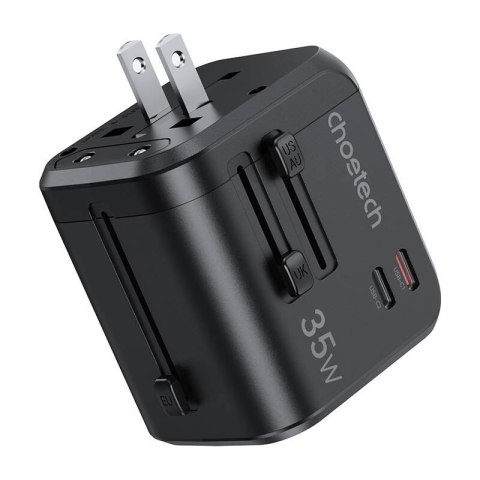 Ładowarka sieciowa podróżna Choetech PD5008, 3xUSB-A, 2xUSB-C, GaN, 35W, US/EU/UK/AU (czarna) Ładowarka sieciowa podróżna Choetech PD5008, 3xUSB-A, 2xUSB-C, GaN, 35W, US/EU/UK/AU (czarna)