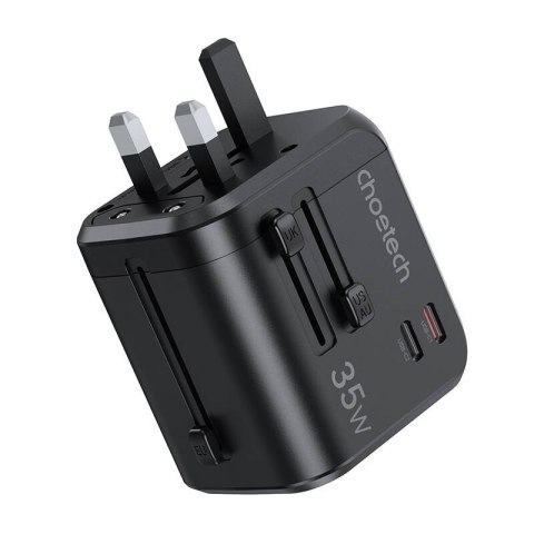 Ładowarka sieciowa podróżna Choetech PD5008, 3xUSB-A, 2xUSB-C, GaN, 35W, US/EU/UK/AU (czarna) Ładowarka sieciowa podróżna Choetech PD5008, 3xUSB-A, 2xUSB-C, GaN, 35W, US/EU/UK/AU (czarna)