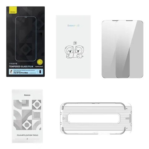 Szkło hartowane prywatyzujące Baseus dla Iphone 14 Pro Max (2 szt.) + zestawem czyszczącym + zestawem do instalacji Szkło hartowane prywatyzujące Baseus dla Iphone 14 Pro Max (2 szt.) + zestawem czyszczącym + zestawem do instalacji